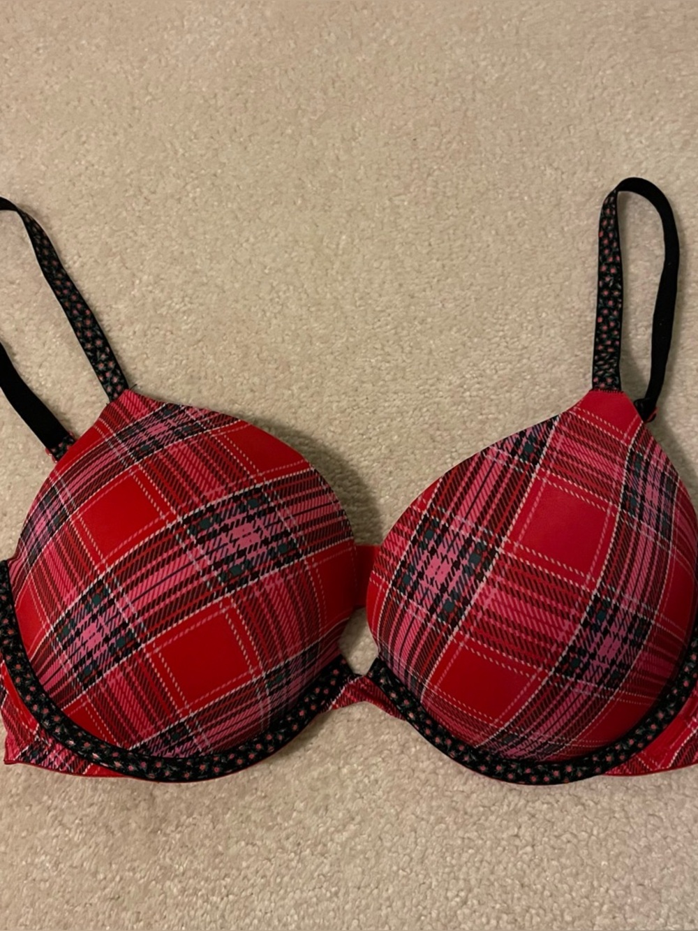 VS. PINK plaid w/floral push-up bra 38C EUC